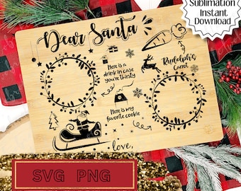 親愛なるサンタ トレイ SVG、クリスマス SVG、サンタ トレイ SVG、サンタ プレート svg、サンタ ミルク クッキー svg、サンタのためのクッキー svg、png、最高の昇華