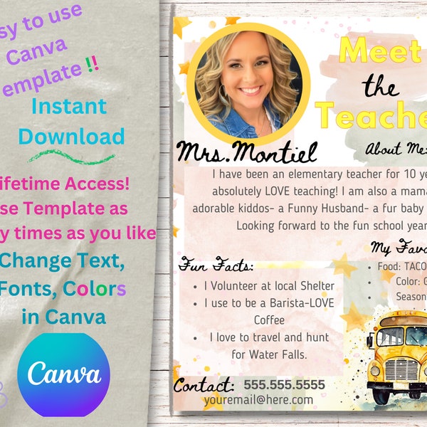 Meet The Teacher Template, Back To School Flyer, Teacher Introduction, Meet The Teacher Letter, Classroom Newsletter, Teacher Resource, bus