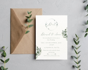 Elegant Wedding Invite Template Greenery, Editable, Printable Wedding invitation, Instant download, DIY