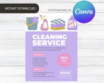 Cleaning Service Flyer Template, Editable Cleaners Offer, House Business Cleaning Company Info, Canva, Instant Download, Printable, Business