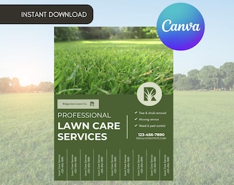 Modello di volantino per servizi di cura del prato, modificabile, annuncio di giardinaggio, linguette a strappo, Canva, stampabile