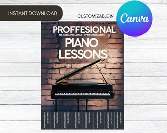 Piano Lesson Flyer Template, Tear-Off Tabs, Editable Canva Design (Instant Download)