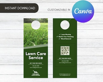 Appendino per porta per servizio di cura del prato, modello modificabile per giardinaggio, annuncio di taglio dell'erba, Canva, download immediato, stampabile, aziendale