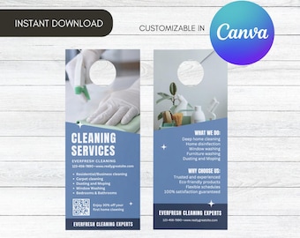 Modello per cartello da appendere alla porta per servizi di pulizia, design modificabile su Canva (download immediato)