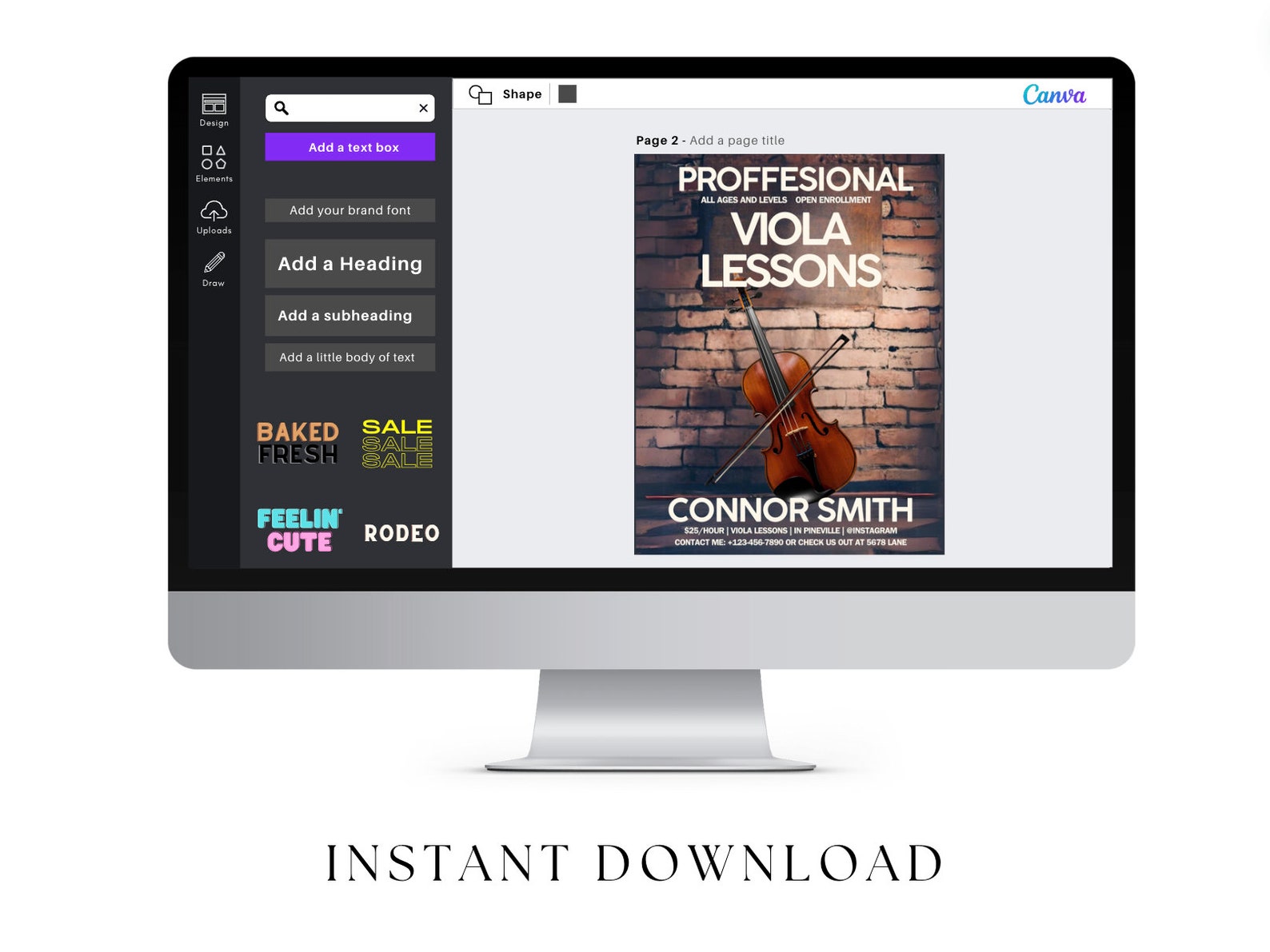 Lesson Flyer Viola Viola Lesson Flyer Template, Editable Lesson Offer, Teaching Viola ...