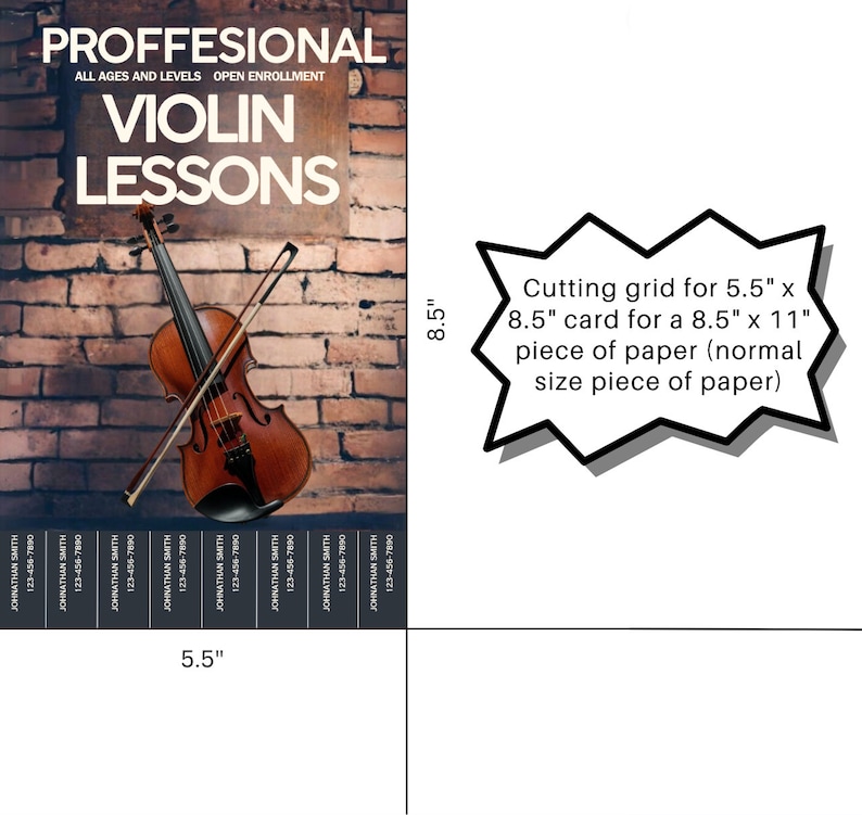 Violin Lesson Flyer Template, Tearoff Tabs, Editable Violinist Lesson