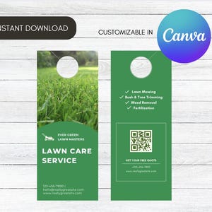 Lawn Care Service Door Hanger Template, Editable Landscaping Offer, Professional Mowing Info, Canva, Instant Download, Printable, Business
