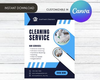 Modello di volantino per servizi di pulizia, modificabile, annuncio per imprese di pulizie, Canva, download immediato, PDF, stampabile