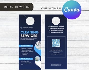 Modello di cartello da appendere alla porta per servizi di pulizia, offerta di pulizie modificabile (Canva, download immediato)