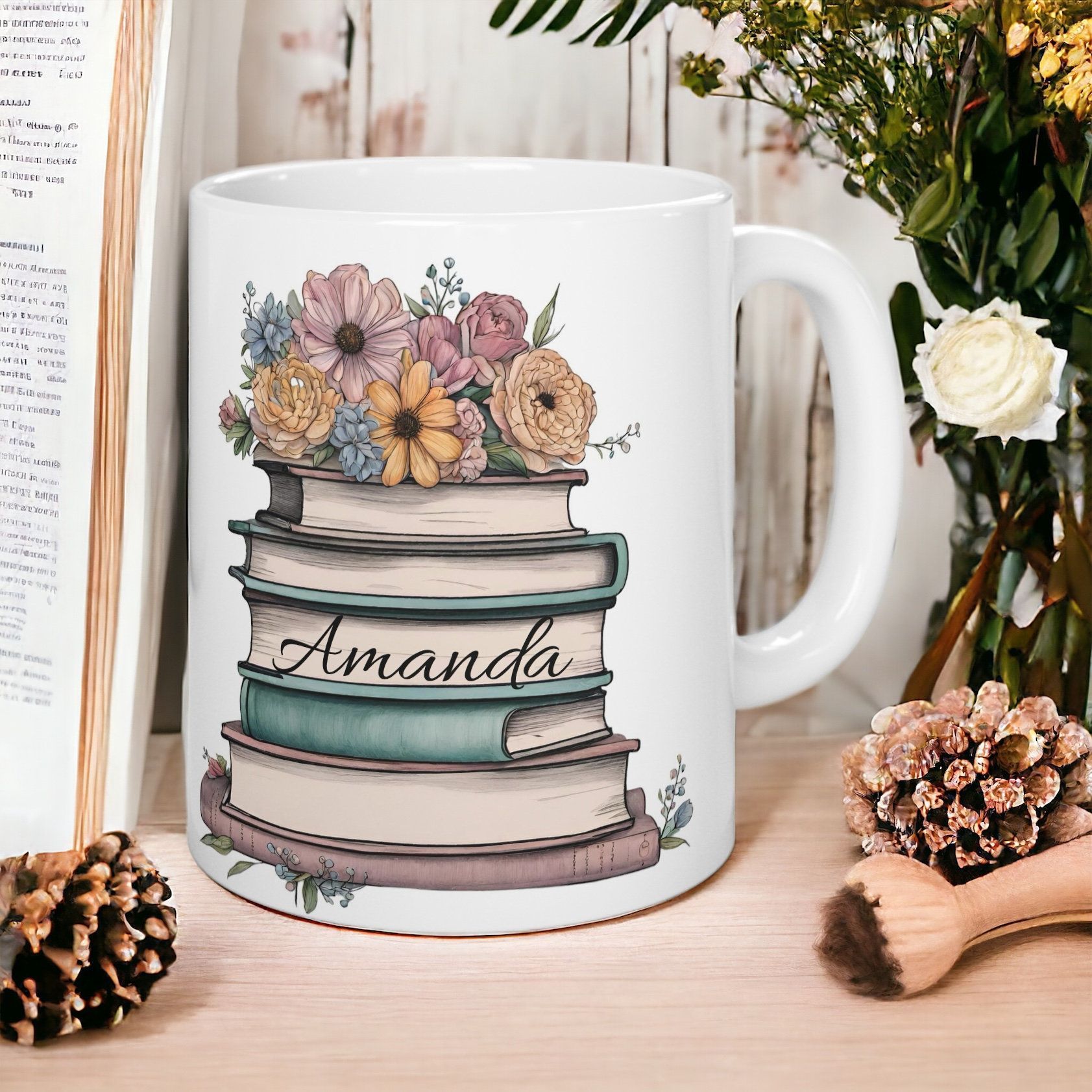 Personalisierte Buchtasse | Tasse für Buchliebhaber | Einzigartige Lesetasse | Geschenk für Leseratten | Tasse im Bücherregal-Design | Bücher als Geschenk