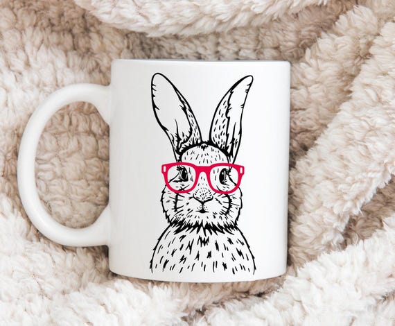 Konijnen Mok met Bril – Bunny Coffee Mug – Schattige Dieren Mok – Cadeau voor Dierenliefhebbers, Kinderen & Vrouwen – Pasen Geschenk