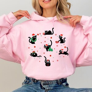 Lustiges Katzen-Weihnachts-Sweatshirt | Süßer Weihnachtspullover mit Katzen-Design | Perfektes Geschenk für Katzenliebhaber | Weich und bequem Light Pink