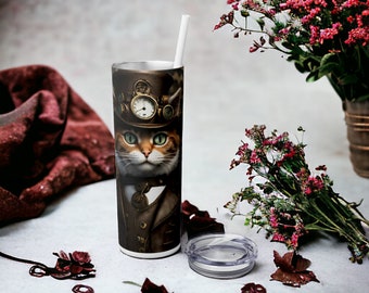 Steampunk tumbler | Cat gift | Steampunk cat gift | Steampunk gift | Cat lovers gift | Steampunk gift for him | Cat Tumbler |