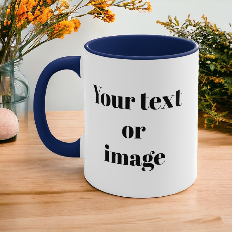 Personalisierte Fototasse Untersetzer Text Foto Bild personalisiertes individuelles Geschenk Geschenke für Sie und Ihn Geschenkbecher Blau