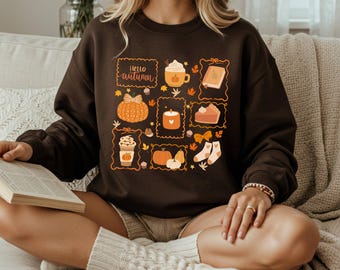 Sweat-shirt d'automne avec café et accessoires cosy - Pull doux et confortable pour femme et homme - Disponible en plusieurs couleurs et tailles