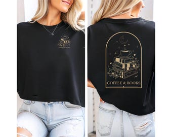 Sweat-shirt « Café et livres », sweat-shirt mignon pour les amoureux des livres, t-shirt du club de lecture, cadeau pour les amoureux des livres, t-shirt de rentrée scolaire, t-shirt d'enseignant du primaire