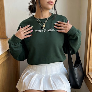 Coffee & Books Sweatshirt, Bookish Gift For Her, Cute Books Lover Sweatshirt, Books Club Shirt, Booklover Clothing, Cozy Reader Shirt