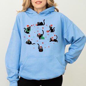 Lustiges Katzen-Weihnachts-Sweatshirt | Süßer Weihnachtspullover mit Katzen-Design | Perfektes Geschenk für Katzenliebhaber | Weich und bequem Carolina Blue