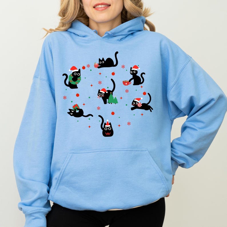 Lustiges Katzen-Weihnachts-Sweatshirt | Süßer Weihnachtspullover mit Katzen-Design | Perfektes Geschenk für Katzenliebhaber | Weich und bequem Carolina Blue