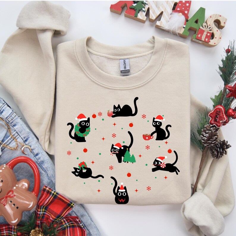 Lustiges Katzen-Weihnachts-Sweatshirt | Süßer Weihnachtspullover mit Katzen-Design | Perfektes Geschenk für Katzenliebhaber | Weich und bequem Bild 18