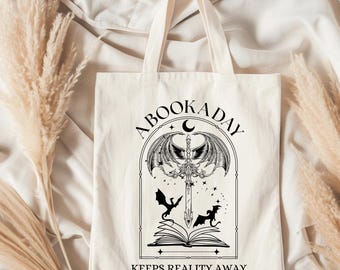 Bolsa de tela "Un libro al día te mantiene alejado de la realidad", regalos para amantes de los libros, bolsa de algodón para clubes de lectura, artículos de libros, regalo para lectores, bolsa para amantes de los libros