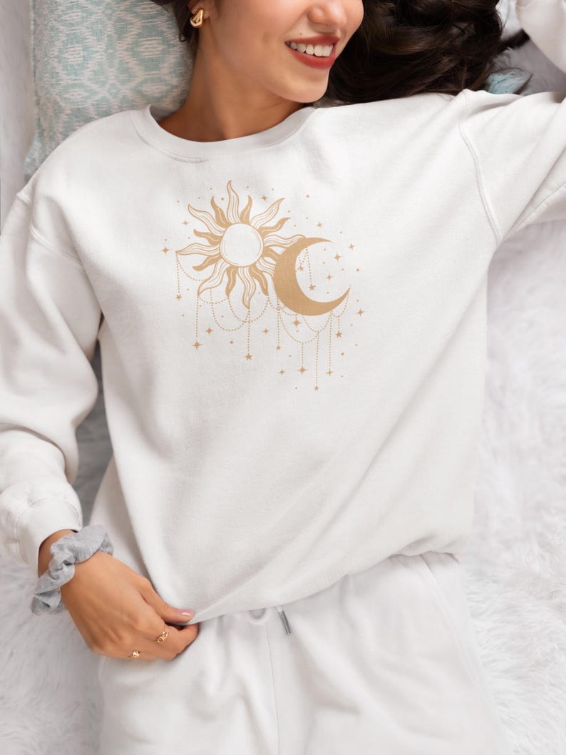 Mystical Moon and Stars Sweater Boho Spiritual Sweater Soft and