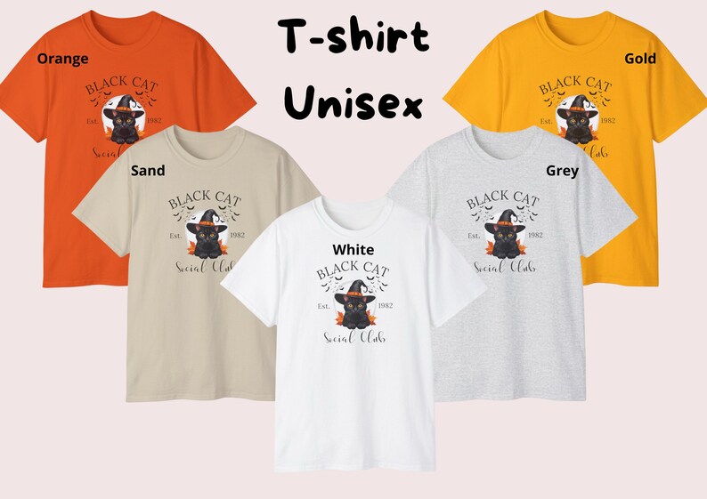 Schattige zwarte kat met een heksenhoed, perfect in Halloween-stijl, gedrukt op een comfortabel sweatshirt en t-shirt.