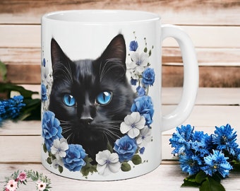 Tasse de chat | Tasse personnalisée de chat noir | Amoureux des chats | tasse cadeau de chats personnalisés | cadeau de propriétaire de chat | Tasse à café chat noir |