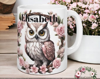 Cadeau d’amant de hibou | Tasse de chocolat chaud | Cadeau pour elle | Tasse de hibou personnalisée | Tasse personnalisée | Amant de hibou |