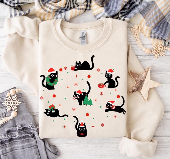 Grappige Katten Kerst Sweatshirt | Schattige Kersttrui met Kat Design | Perfect Cadeau voor Kattenliefhebbers | Zacht en Comfortabel