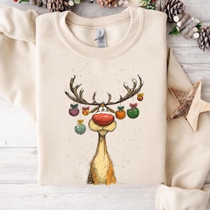 Vintage Rendiertrui Kerst - Retro Kersttrui voor Vrouwen en Mannen | Vrolijk Kerstsweater met Rendier | Feestelijke Wintertrui Xmas Jumper