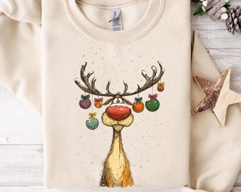 Vintage-Weihnachtspullover mit Rentiermotiv – Retro-Weihnachtspullover für Damen und Herren | Fröhliche Weihnachten! | Festlicher Winterpullover