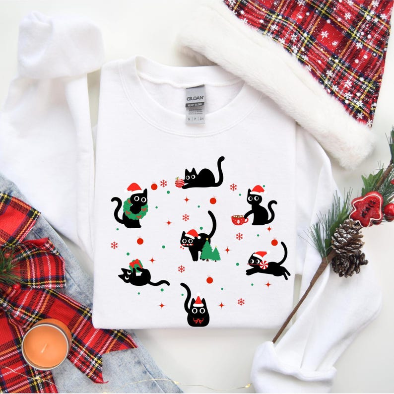 Lustiges Katzen-Weihnachts-Sweatshirt | Süßer Weihnachtspullover mit Katzen-Design | Perfektes Geschenk für Katzenliebhaber | Weich und bequem Bild 19