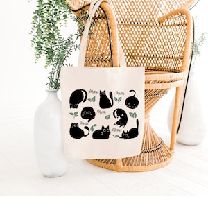 Kat en planten Tote Tas | Kat moeder geschenk | Kattenliefhebber tas | Katten dame | Planten en katten tas | Katten geschenk | Katten cadeau