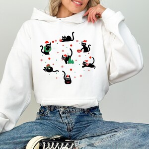 Lustiges Katzen-Weihnachts-Sweatshirt | Süßer Weihnachtspullover mit Katzen-Design | Perfektes Geschenk für Katzenliebhaber | Weich und bequem White