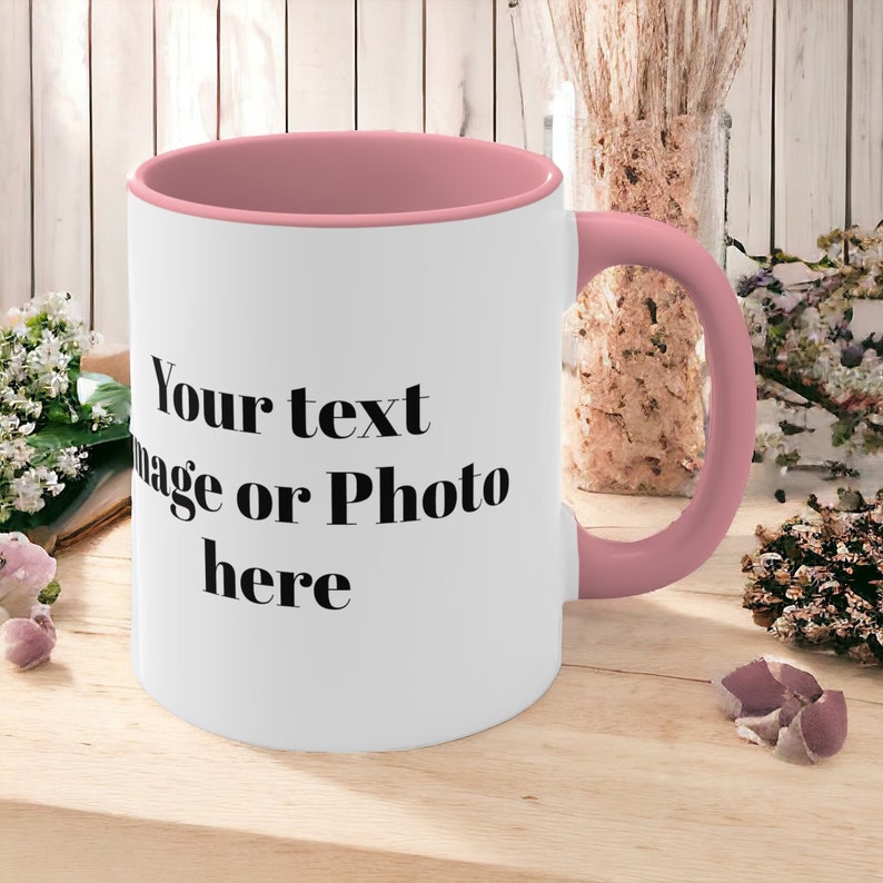 Personalisierte Fototasse Untersetzer Text Foto Bild personalisiertes individuelles Geschenk Geschenke für Sie und Ihn Geschenkbecher Rosa