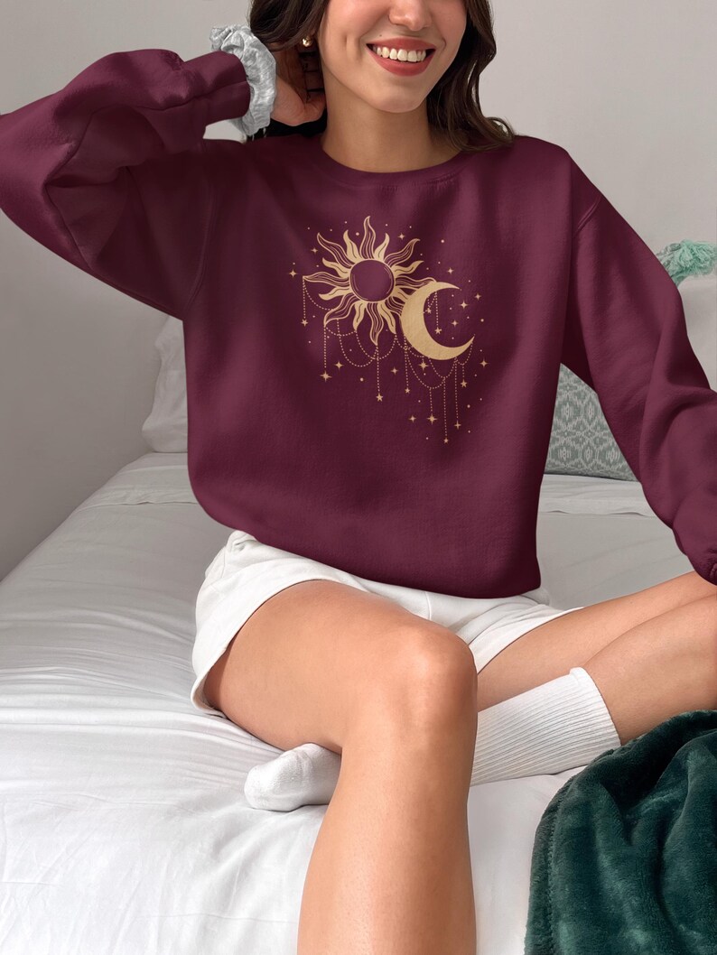 Mystical Moon and Stars Sweater Boho Spiritual Sweater Soft and