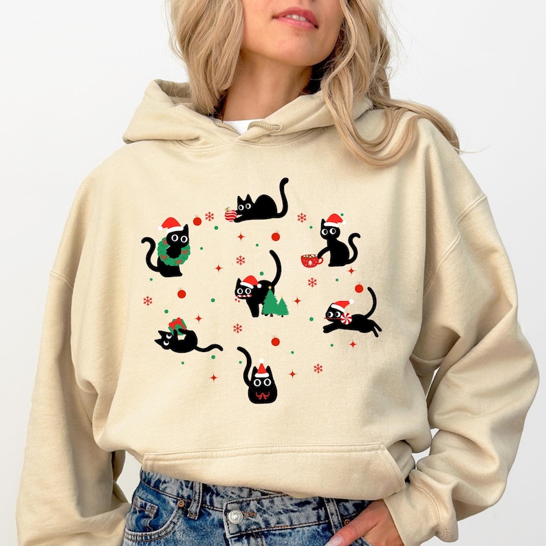 Lustiges Katzen-Weihnachts-Sweatshirt | Süßer Weihnachtspullover mit Katzen-Design | Perfektes Geschenk für Katzenliebhaber | Weich und bequem Bild 13