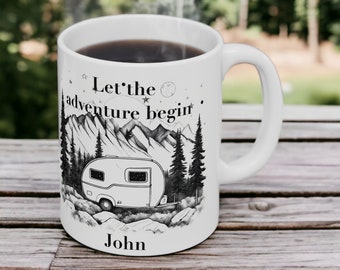 Tasse de camping personnalisée, tasse de camping, tasse de voyage, laissez l’aventure commencer tasse, tasse à café personnalisée, cadeau personnalisé