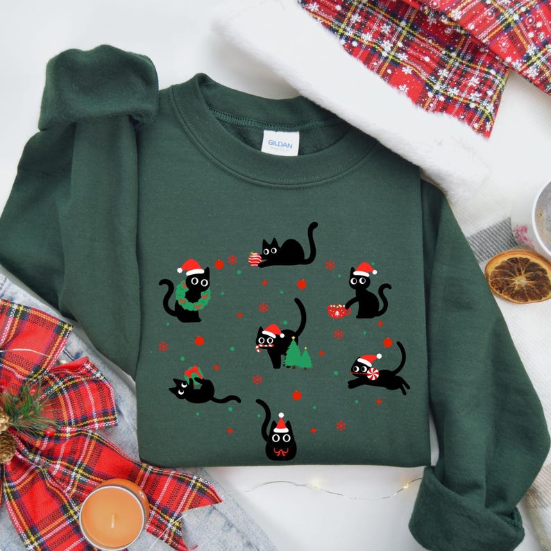 Lustiges Katzen-Weihnachts-Sweatshirt | Süßer Weihnachtspullover mit Katzen-Design | Perfektes Geschenk für Katzenliebhaber | Weich und bequem Bild 17