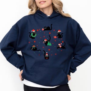 Lustiges Katzen-Weihnachts-Sweatshirt | Süßer Weihnachtspullover mit Katzen-Design | Perfektes Geschenk für Katzenliebhaber | Weich und bequem Navy