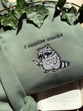 Funny Foodlover Sweater, Embroidered Racoon Sweatshirt, I Require A Snack Raccoon Hoodie, Custom Gift for Food lovers product logo