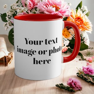 Personalisierte Fototasse Untersetzer Text Foto Bild personalisiertes individuelles Geschenk Geschenke für Sie und Ihn Geschenkbecher Rot