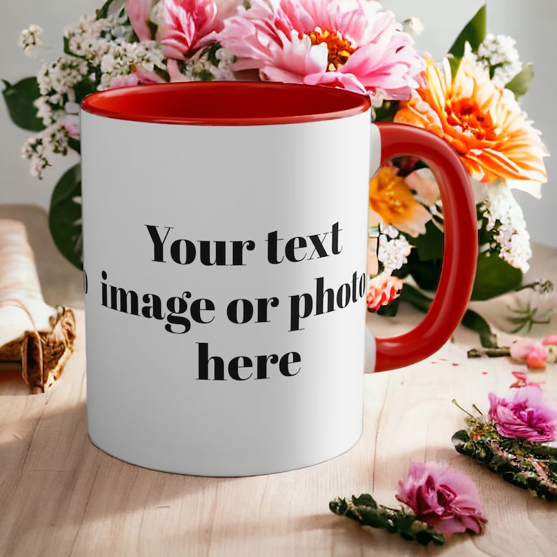 Personalisierte Fototasse Untersetzer Text Foto Bild personalisiertes individuelles Geschenk Geschenke für Sie und Ihn Geschenkbecher Rot