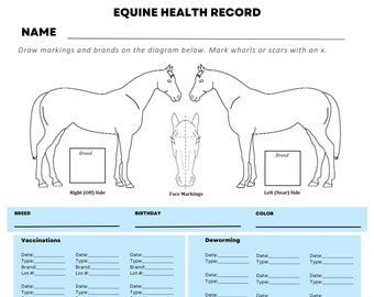 Printable Horse Vaccination and Deworming Record, Pet care, Horses, Horse Lover
