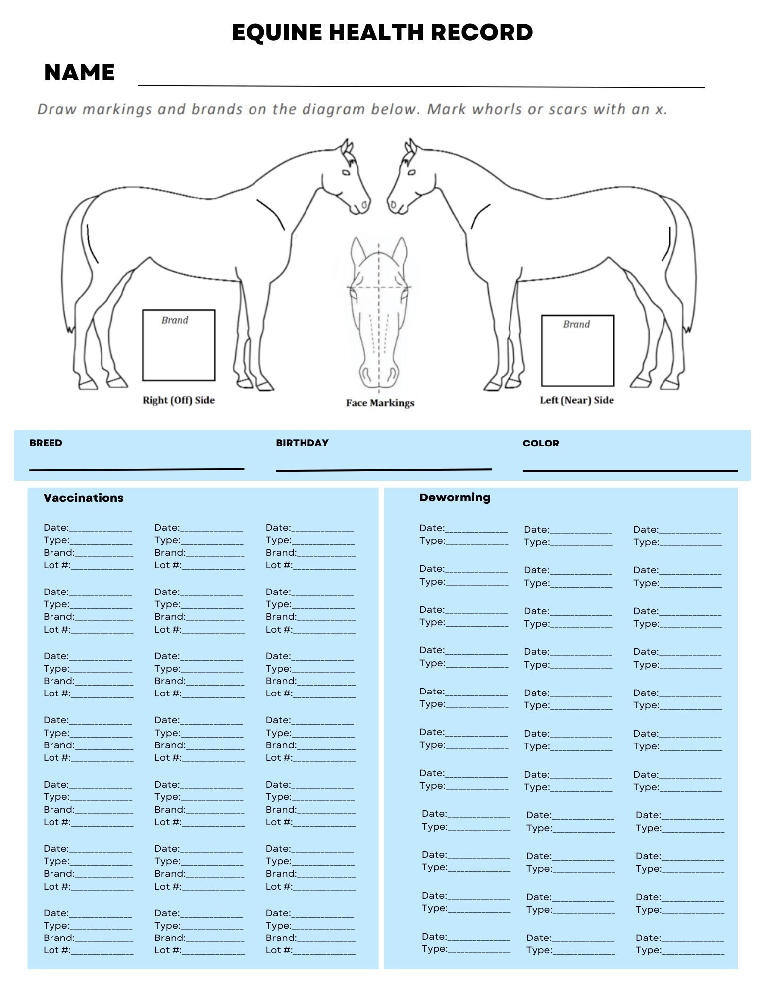 printable-horse-vaccination-and-deworming-record-pet-care-horses-horse-lover-etsy