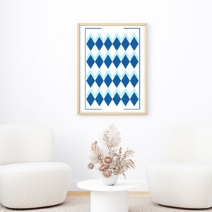 Blue, Brown, and Black & White Diamond Abstract Art, Therapist Office, Therapy Office Decor, Law Office Decor, Law Office Art, Home Decore.