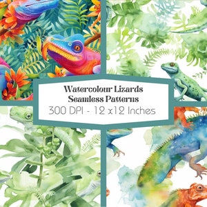8 Seamless Watercolour Lizard/Gecko Patterns ~ Perfect for Arts and Crafts ~ Repeatable Design ~ Digital and Printable Paper ~ 300 DPI