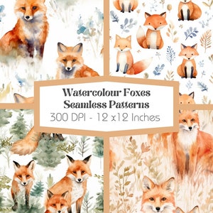 8 Seamless Watercolour Fox Patterns ~ Perfect for Arts and Crafts ~ Repeatable Design ~ Digital and Printable Paper ~ 300 DPI