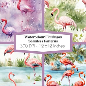 8 Watercolour Seamless Flamingo Patterns ~ Perfect for Arts and Crafts ~ Repeatable Design~ Digital and Printable Paper~ 300 DPI